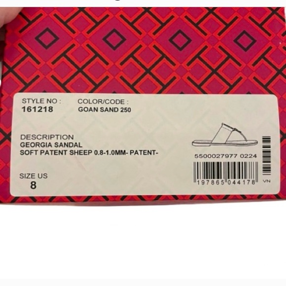 New in Box Tory Burch- Georgia Sandal Soft Patent. Color: Sand. Size: 8 - Picture 11 of 11